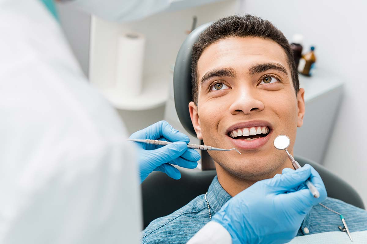 patient getting examined for dental implants